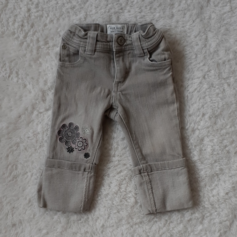 Old Navy Babies Gray Adjustable Floral Jeans Size 6-12 Months